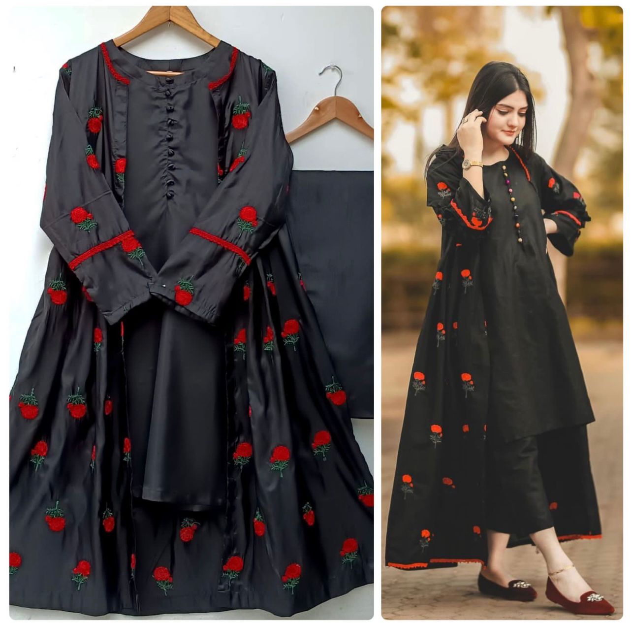 Premium Collection Stitched Embroidered Flower Gown 3Pc Dress for Women