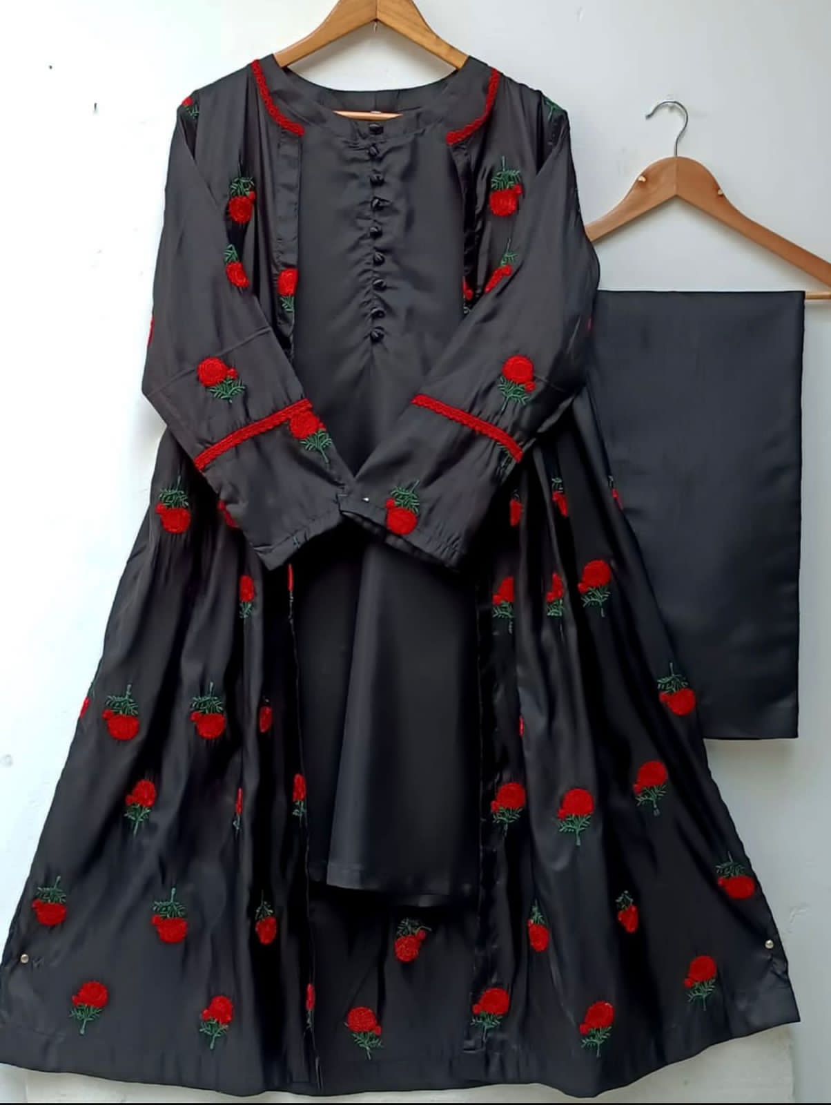 Premium Collection Stitched Embroidered Flower Gown 3Pc Dress for Women
