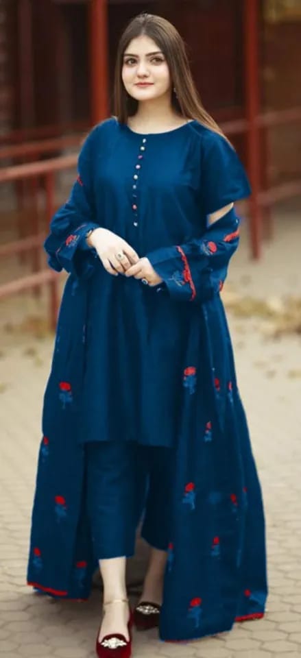 Premium Collection Stitched Embroidered Flower Gown 3Pc Dress for Women