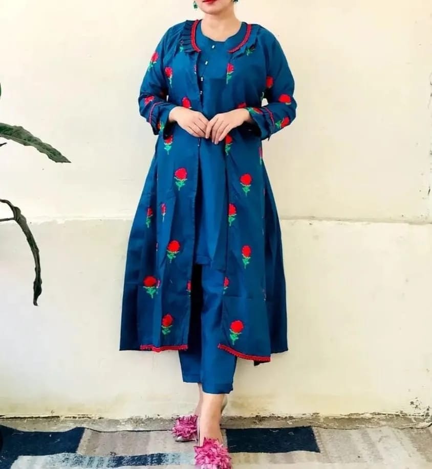 Premium Collection Stitched Embroidered Flower Gown 3Pc Dress for Women